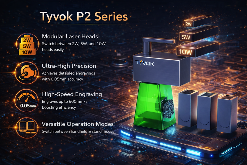 TYVOK P2: The World’s First Entry-Level Galvo Engraver with Interchangeable Laser Heads