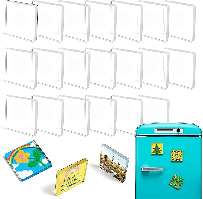 TYVOK Clear Acrylic DIY Fridge Magnet Set – Square Photo Frames with Adhesive Backing for Craft product image 1
