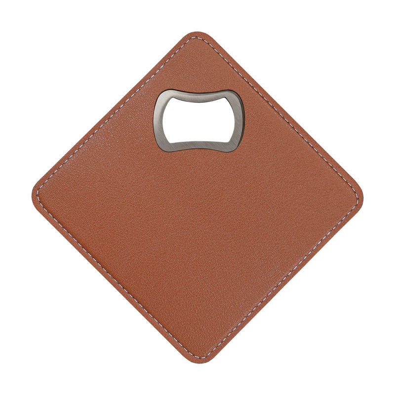 Dual-Layer Laser Engravable Leather Coaster with Built-in Bottle Opener – Personalized Bar Gift