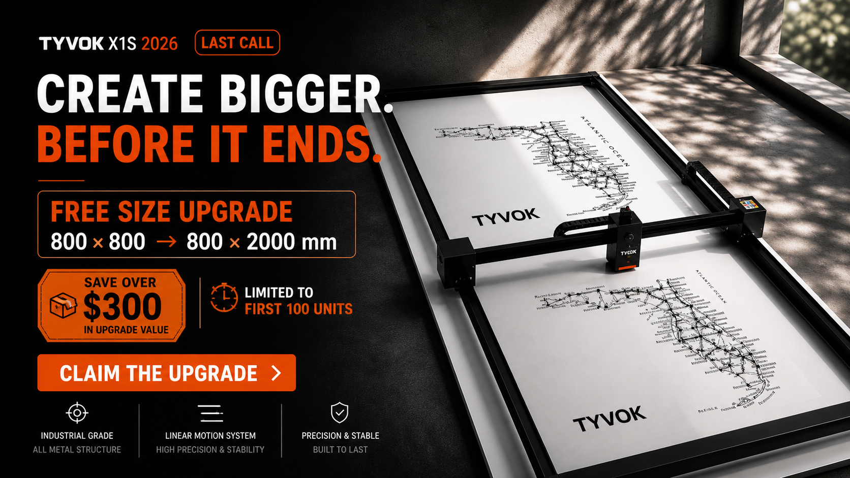 TYVOK X1S 2026 Last Call free 800 x 2000mm size upgrade